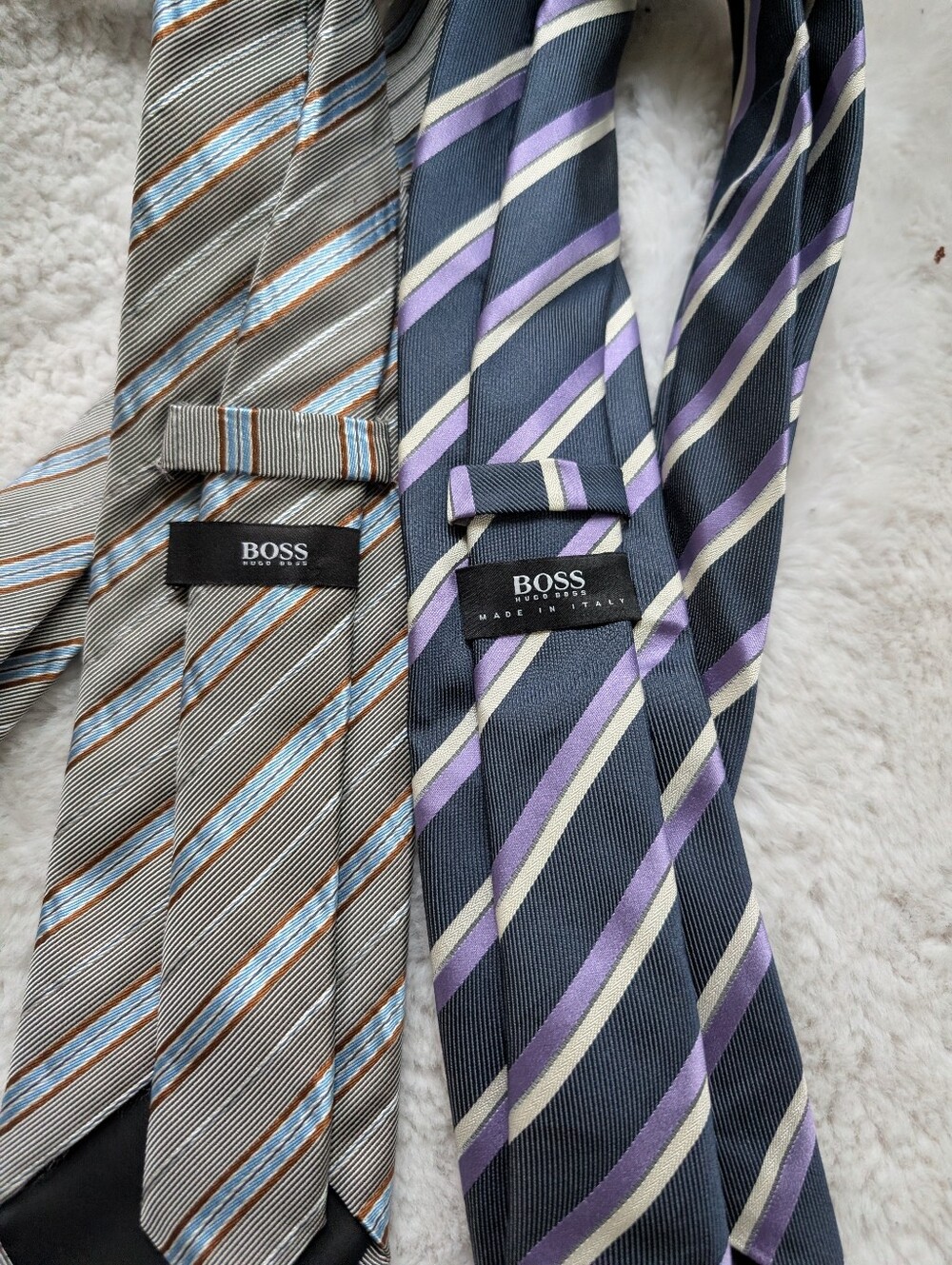 BOSS Men's Striped Silk Tie - Gray with Blue & Purple Options Lot Of 2